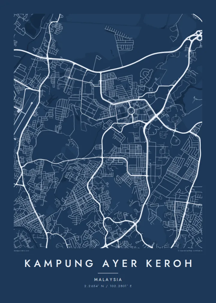 Kampung Ayer Keroh map poster — Blueprint style