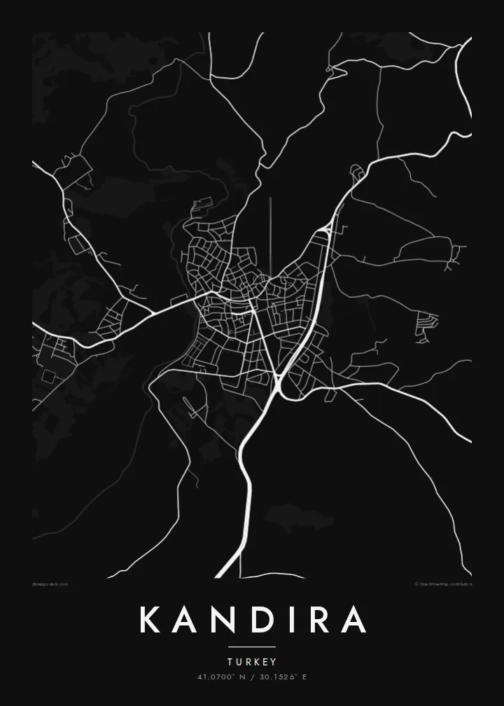 Kandıra map poster — Noir style