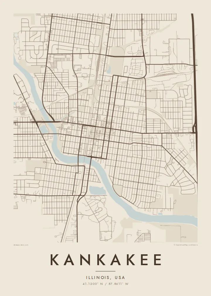 Kankakee map poster — Sand