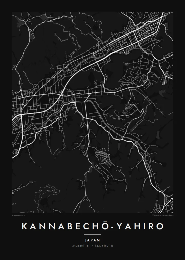 Kannabechō-yahiro map poster — Noir style