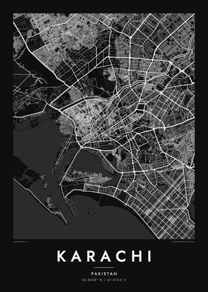Karachi map poster — Noir