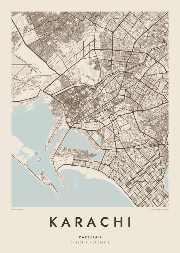 Karachi map poster — Sand
