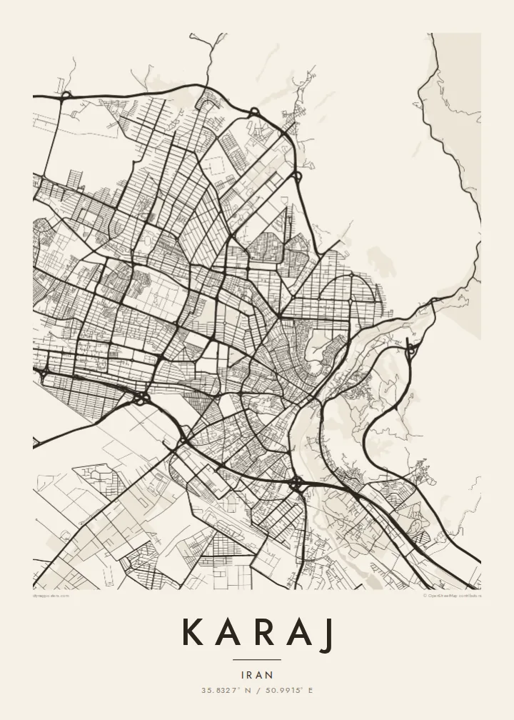 Karaj map poster — Paper