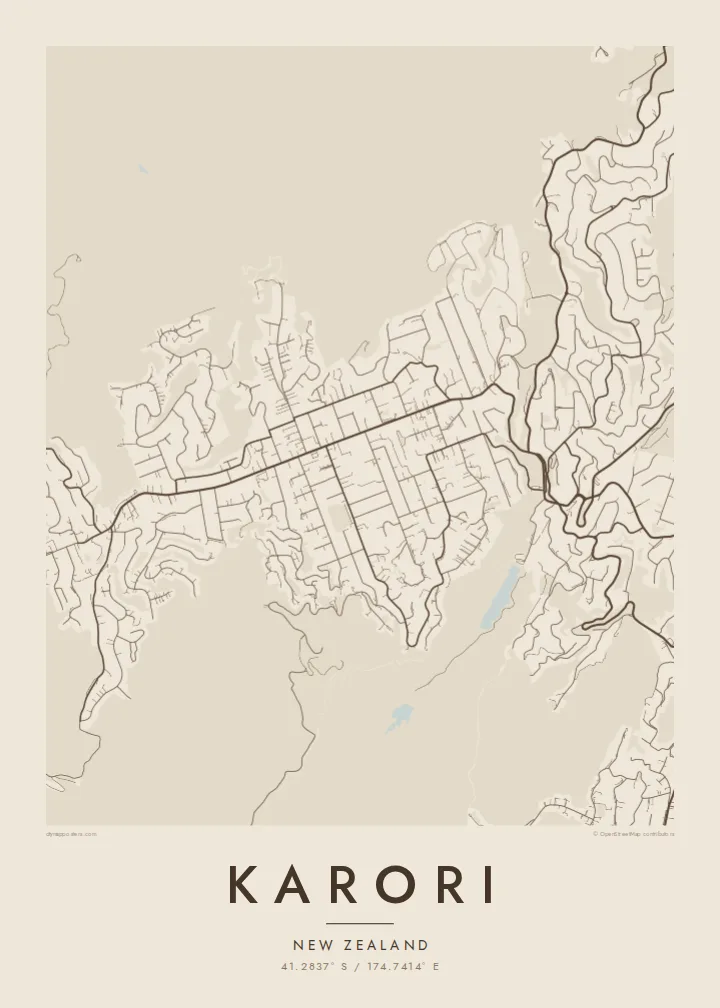 Karori map poster — Sand style