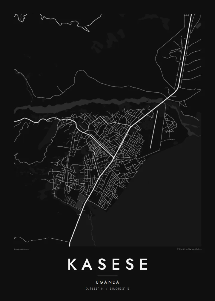 Kasese map poster — Noir style