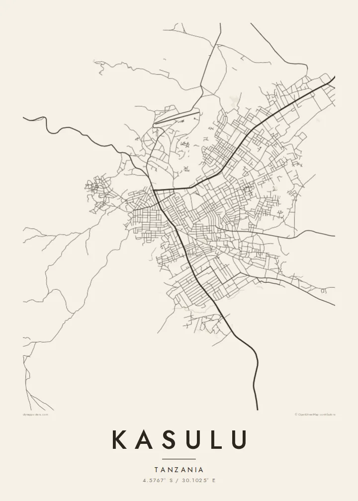 Kasulu map poster — Paper style