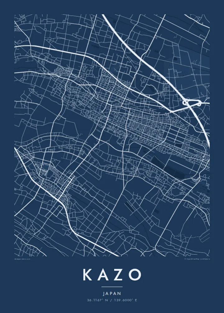 Kazo map poster — Blueprint style