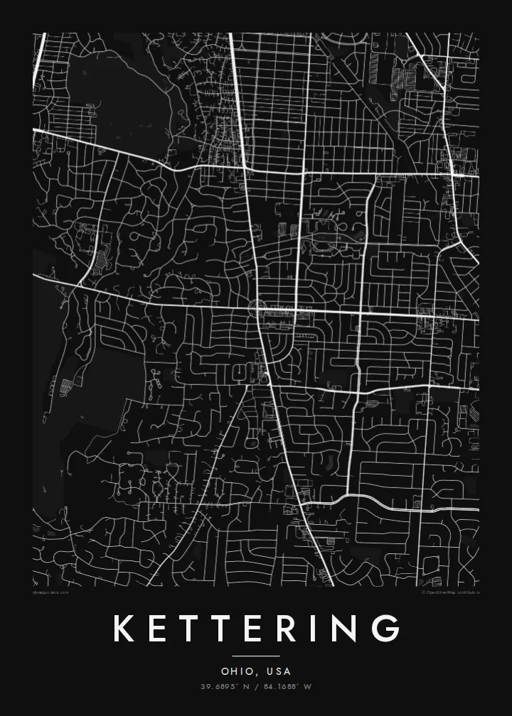 Kettering map poster — Noir
