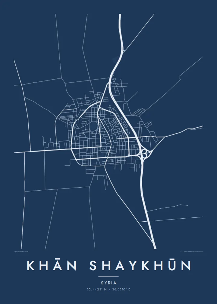 Khān Shaykhūn map poster — Blueprint style