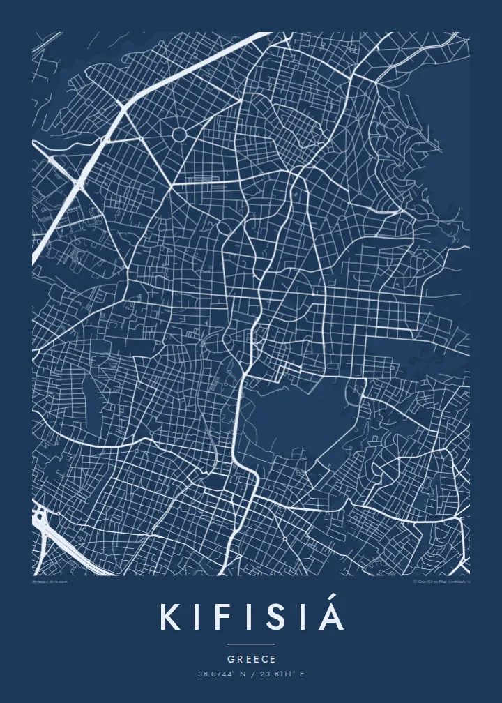 Kifisiá map poster — Blueprint style