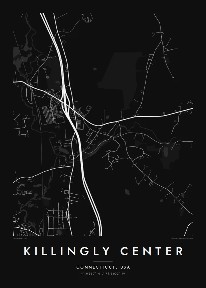 Killingly Center map poster — Noir
