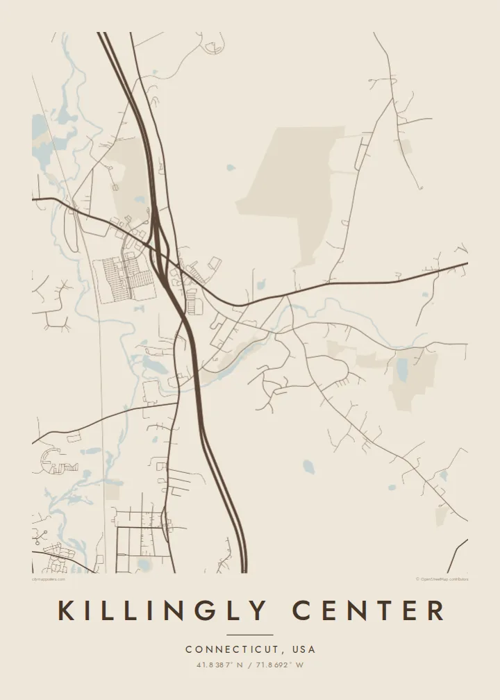 Killingly Center map poster — Sand