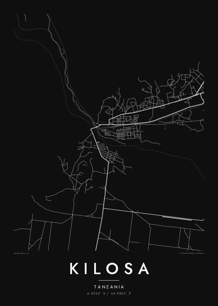 Kilosa map poster — Noir style