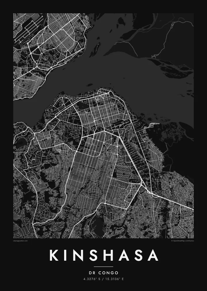 Kinshasa map poster — Noir