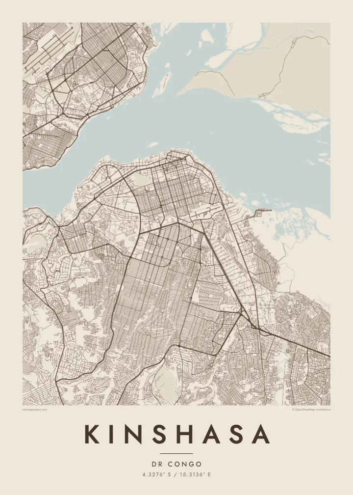 Kinshasa map poster — Sand