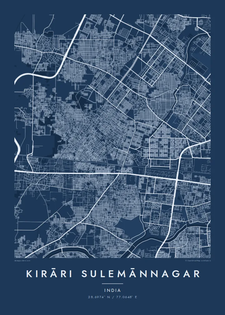 Kirāri Sulemānnagar map poster — Blueprint style