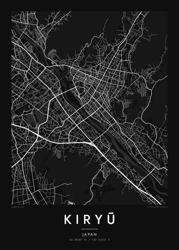 Kiryū map poster — Noir
