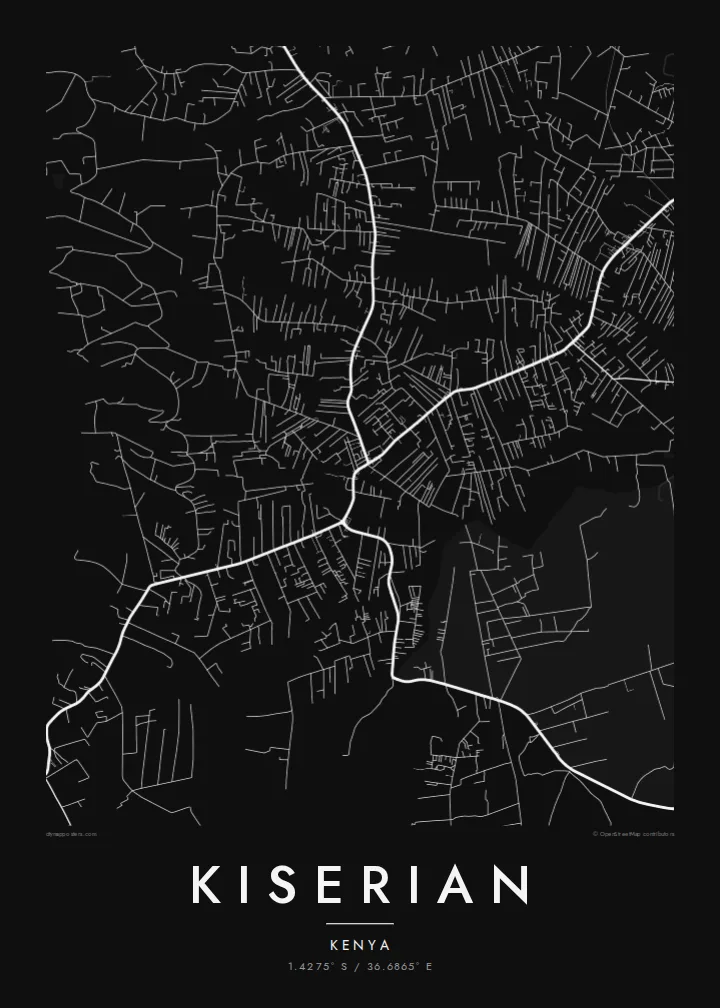 Kiserian map poster — Noir style