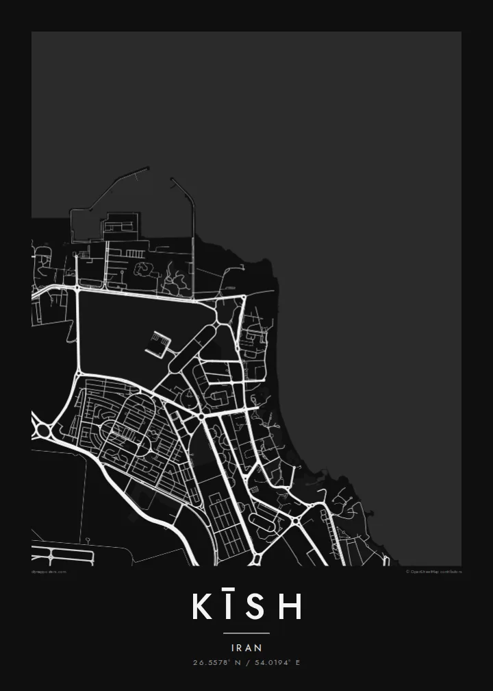 Kīsh map poster — Noir