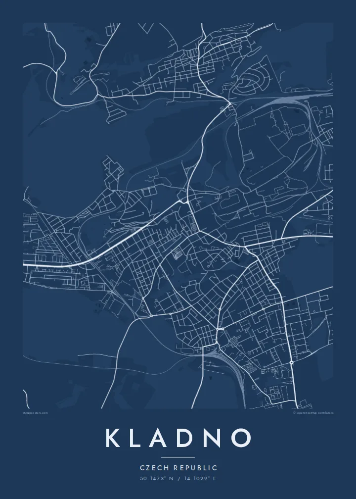 Kladno map poster — Blueprint style