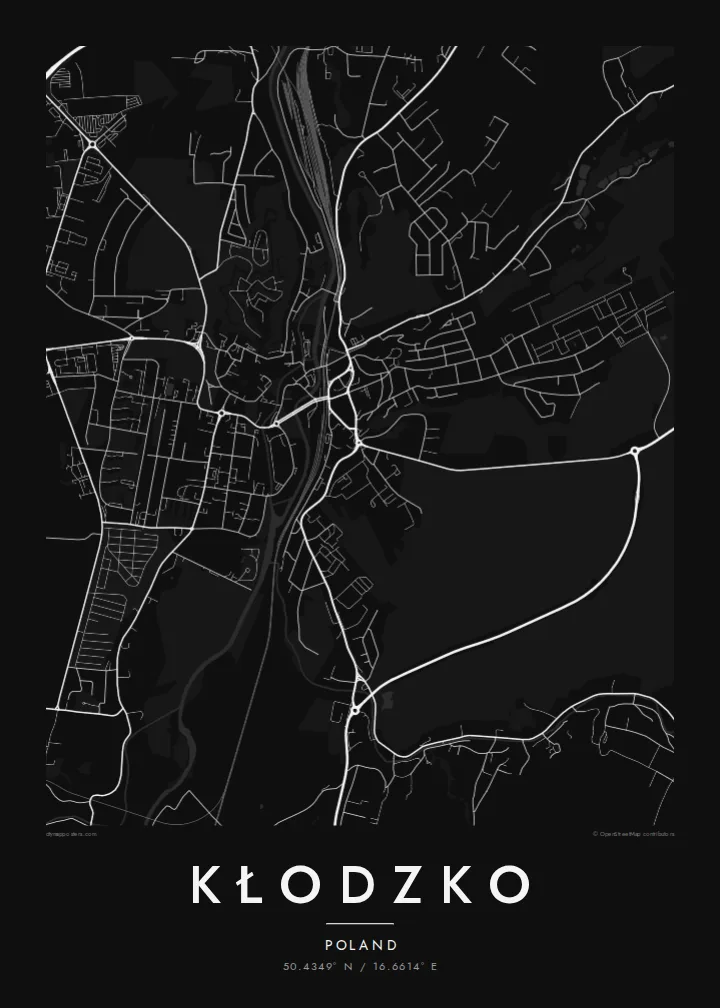 Kłodzko map poster — Noir style