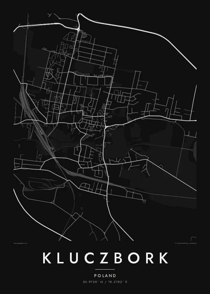 Kluczbork map poster — Noir