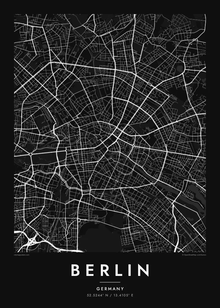 베를린 지도 포스터 — Noir