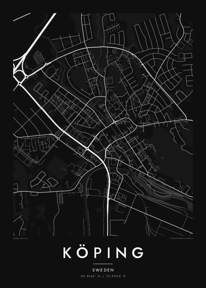 Köping map poster — Noir style