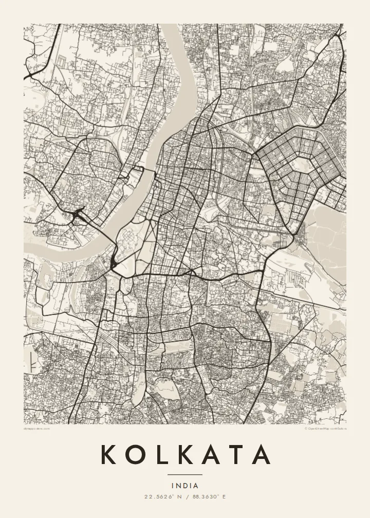 Kolkata map poster — Paper style