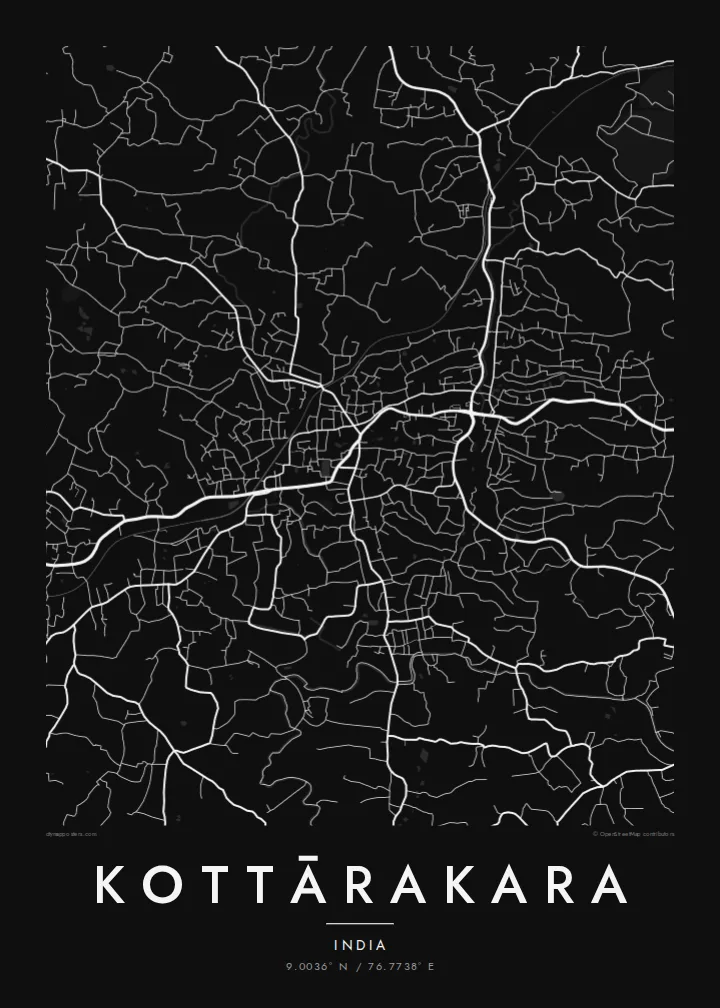 Kottārakara map poster — Noir