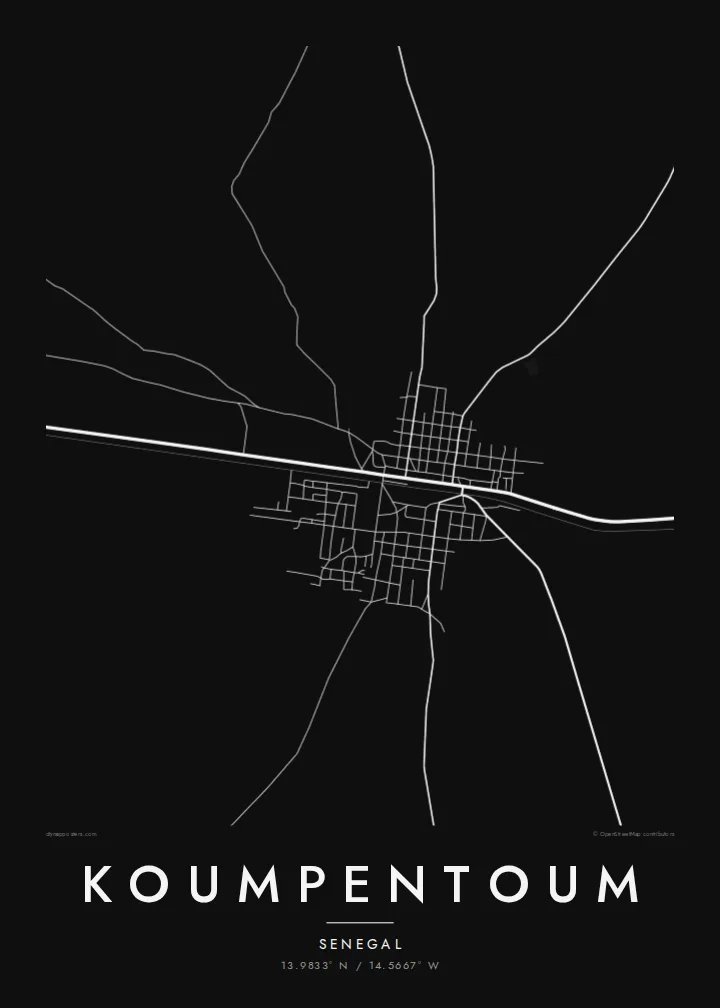 Koumpentoum map poster — Noir