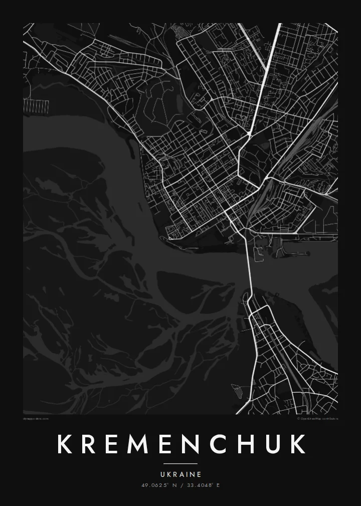 Kremenchuk map poster — Noir