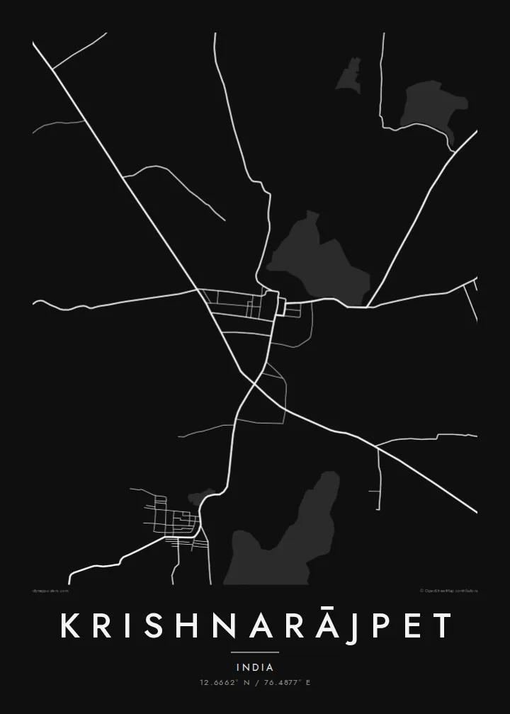Krishnarājpet map poster — Noir style