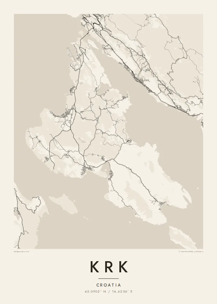Krk map poster — Paper style