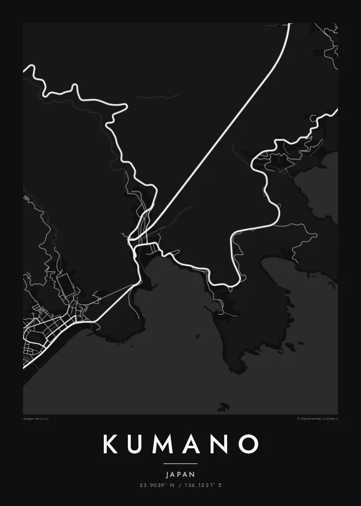 Kumano map poster — Noir style