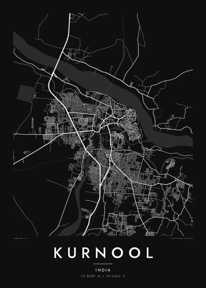 Kurnool map poster — Noir style