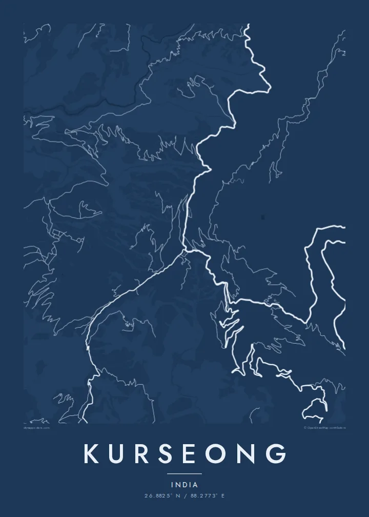 Kurseong map poster — Blueprint style