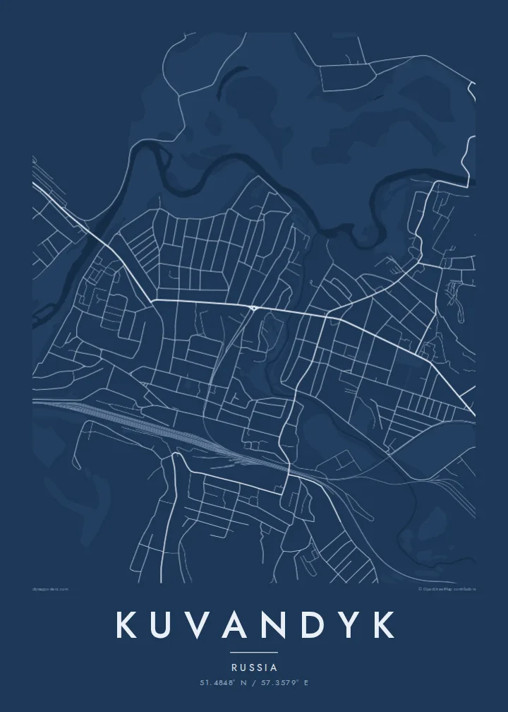 Kuvandyk map poster — Blueprint style
