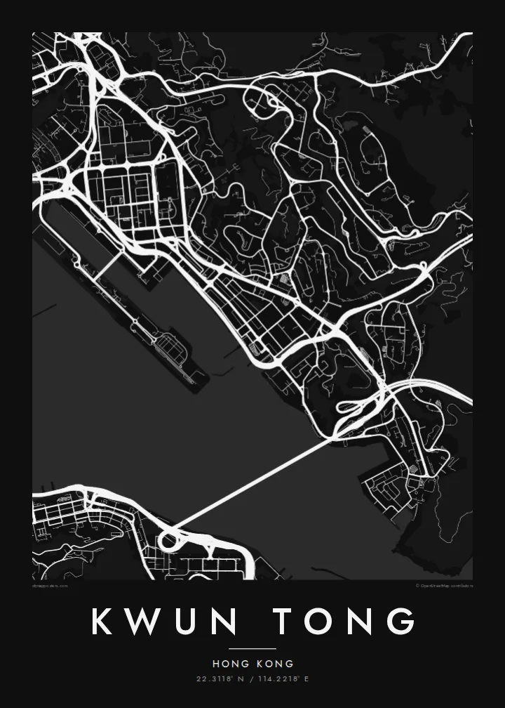 Kwun Tong map poster — Noir style