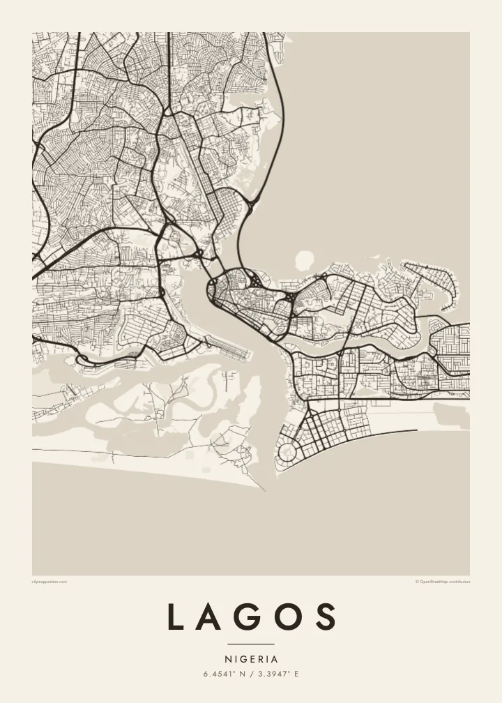 Lagos map poster — Paper style
