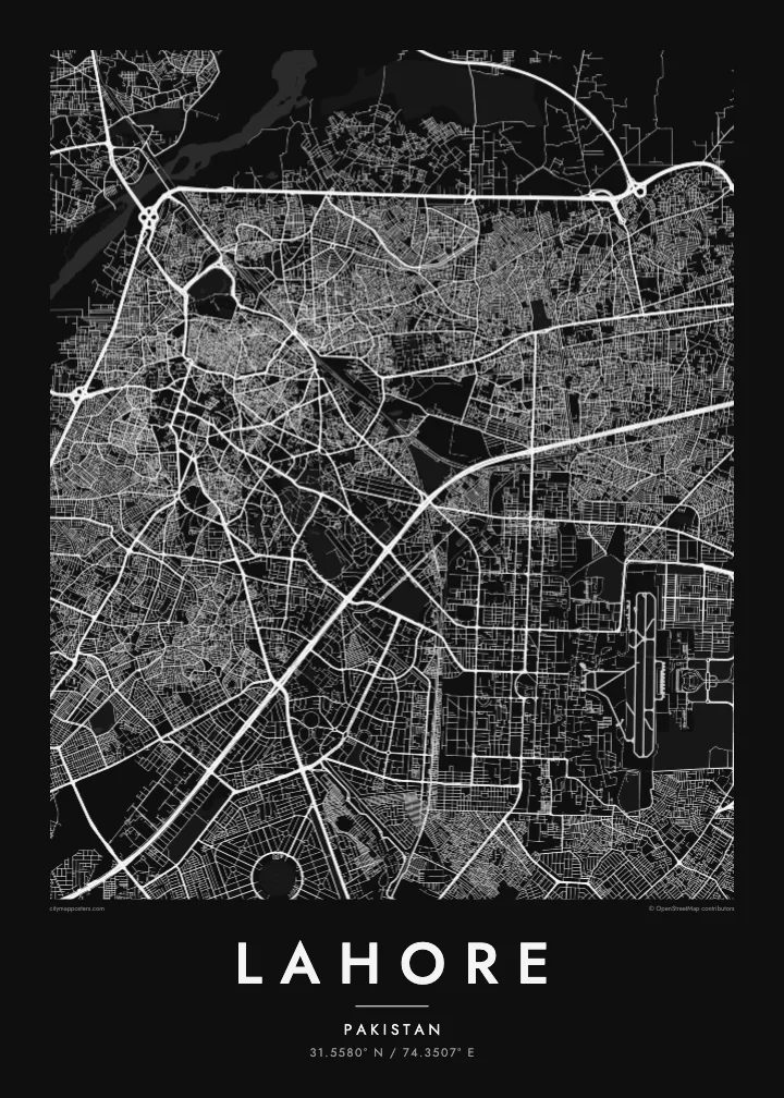 Lahore map poster — Noir