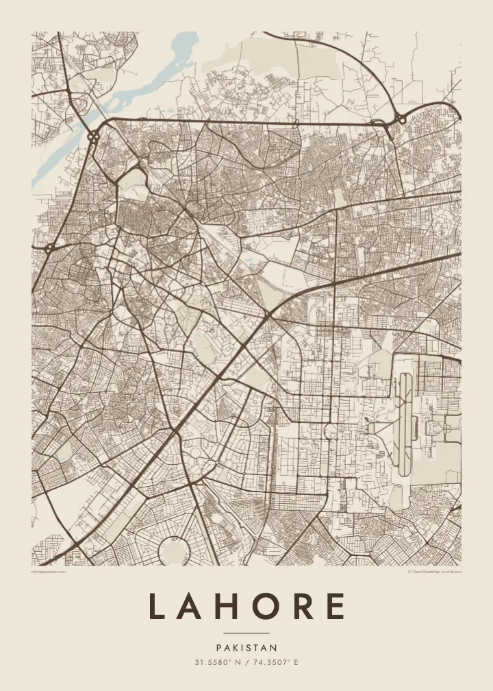 Lahore map poster — Sand