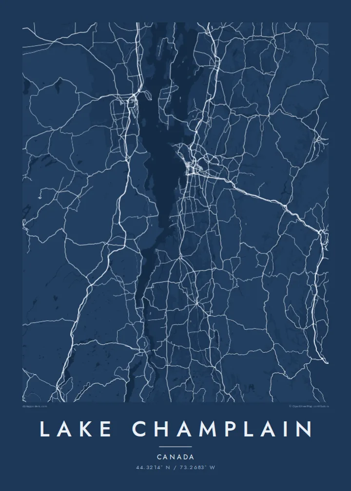 Lake Champlain map poster — Blueprint style