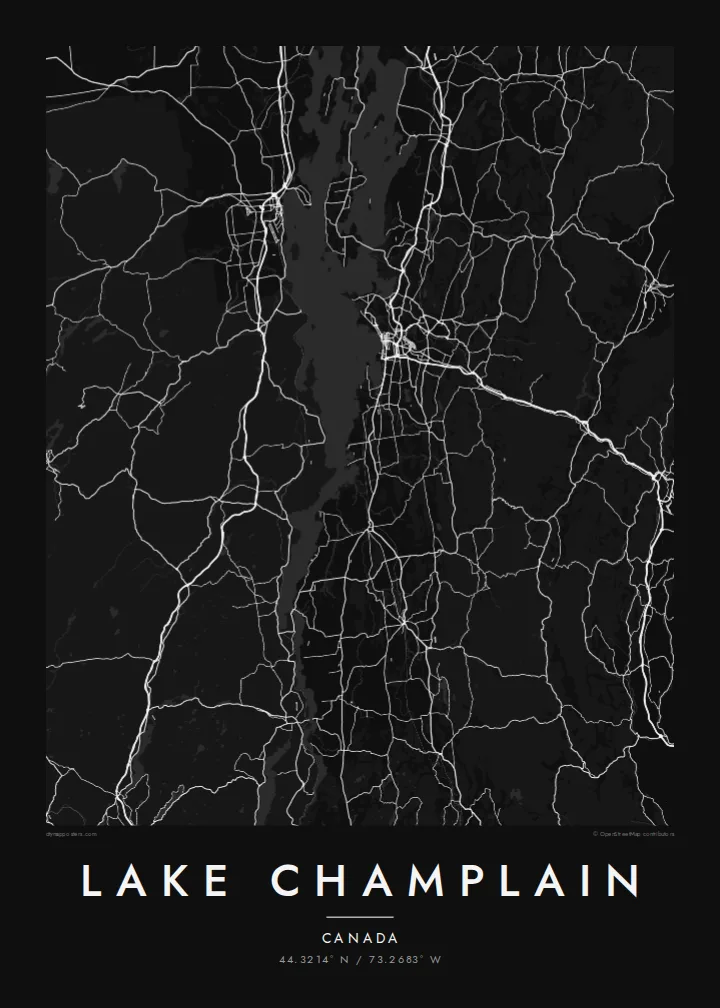 Lake Champlain map poster — Noir style