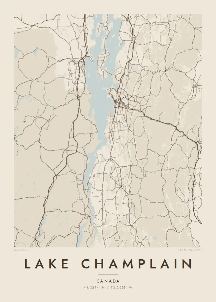 Lake Champlain map poster — Sand style
