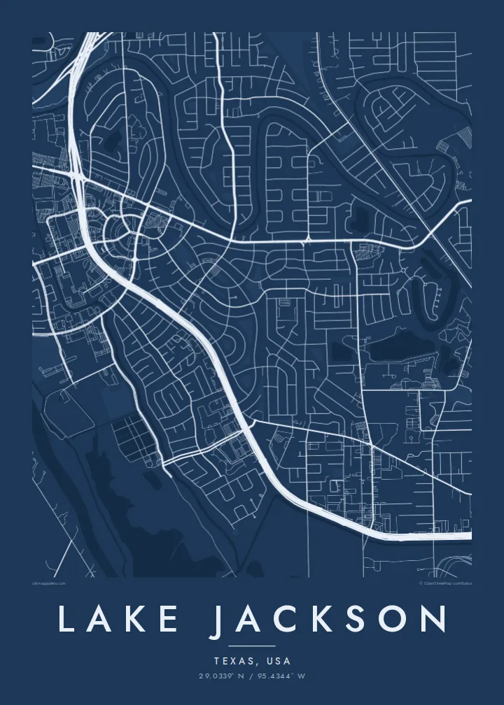 Lake Jackson map poster — Blueprint style