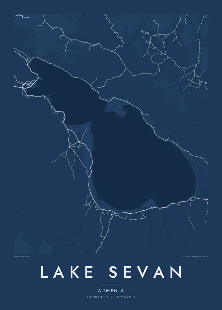 Lake Sevan map poster — Blueprint style