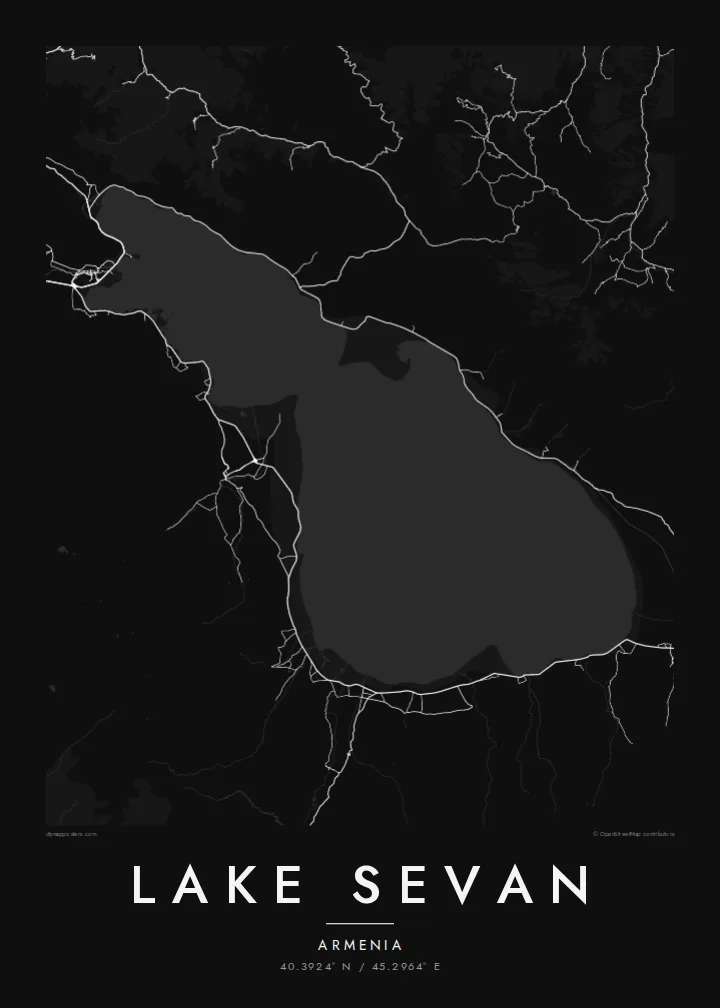 Lake Sevan map poster — Noir style