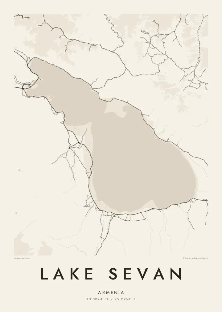 Lake Sevan map poster — Paper style