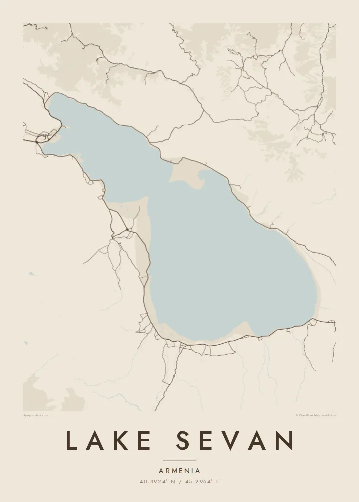 Lake Sevan map poster — Sand style